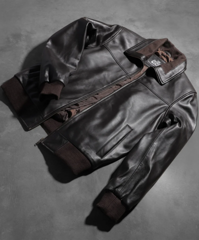 Air Rolf Brown Leather Bomber Jacket