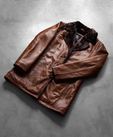 Cinnamon Distressed Leather Fur Coat