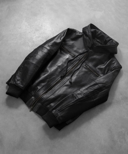 Bouncer Biz Black Leather Bomber Jacket
