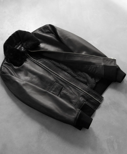 Airin G-1 Black Leather Bomber Jacket