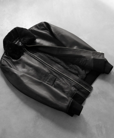 Airin G-1 Black Leather Bomber Jacket