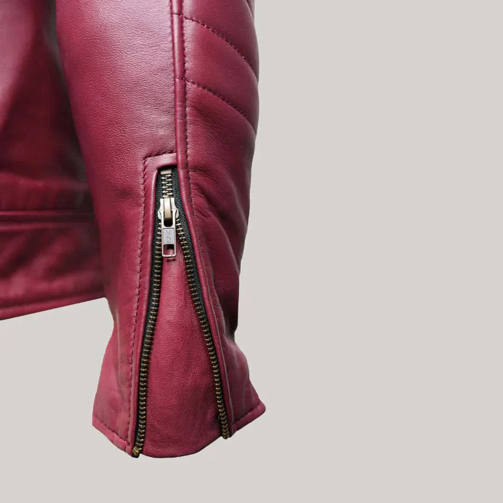 Jade Mens Maroon Zip-Up Bomber Leather Jacket