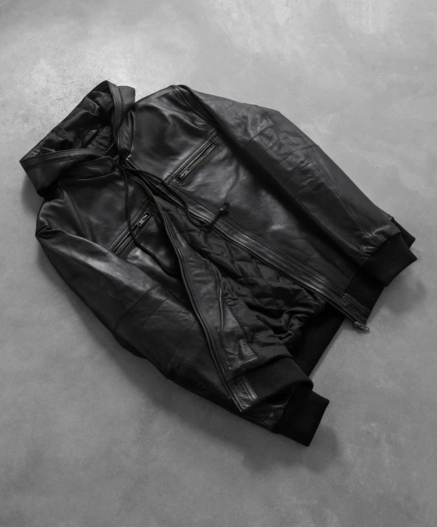 Bouncer Biz Black Leather Bomber Jacket