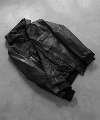 Bouncer Biz Black Leather Bomber Jacket
