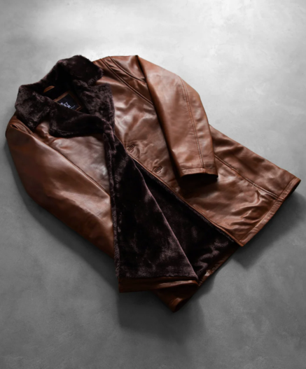 Cinnamon Distressed Leather Fur Coat
