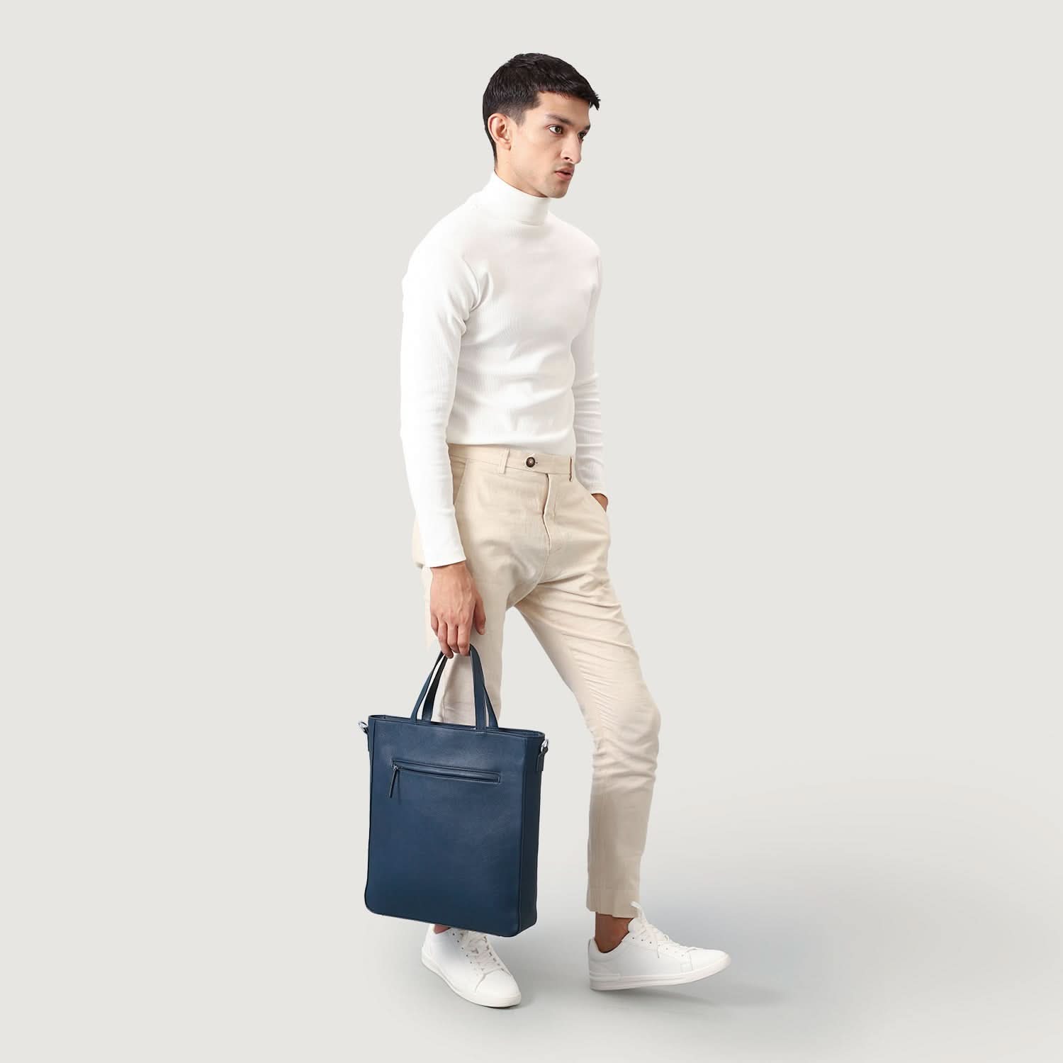 The Poet Midnight Blue Leather Tote Bag