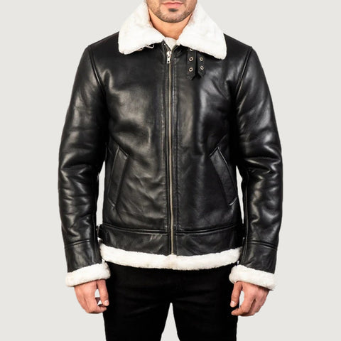 Francis B-3 Black & White Leather Bomber Jacket