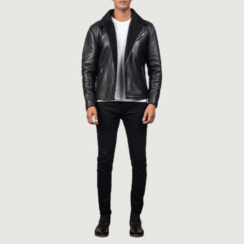 Alberto Shearling Black Leather Jacket