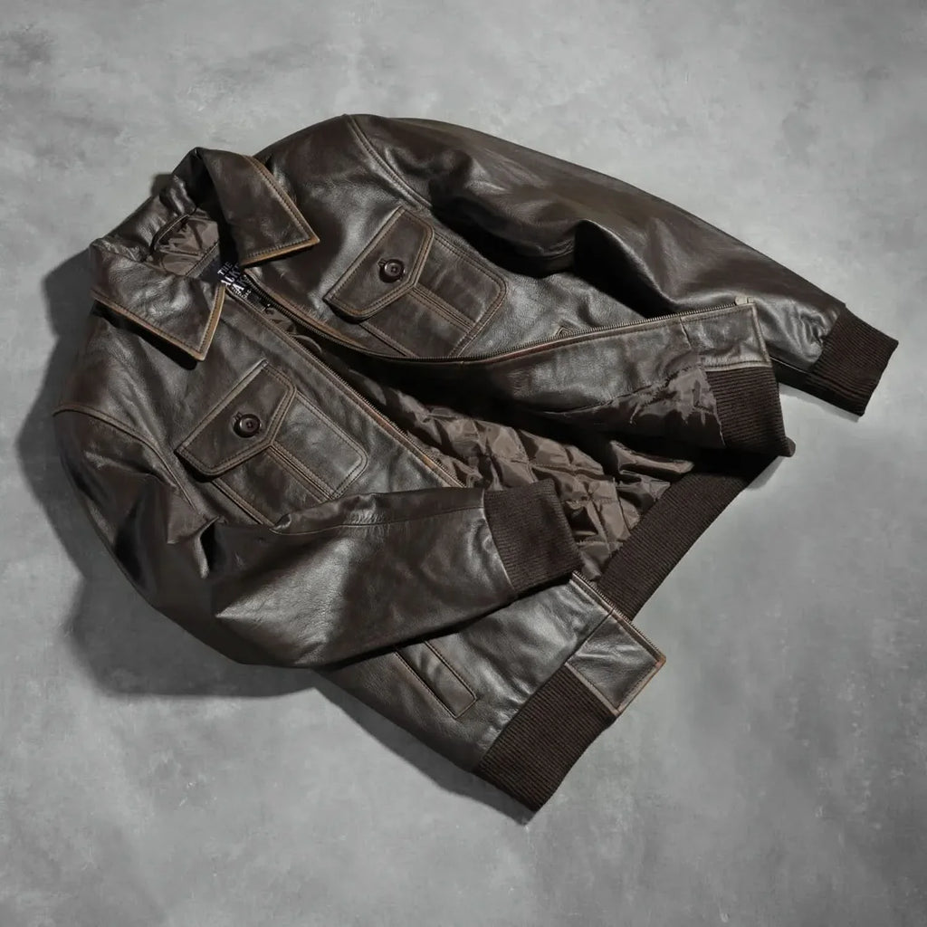 [LC] Aaron Brown Leather Bomber Jacket