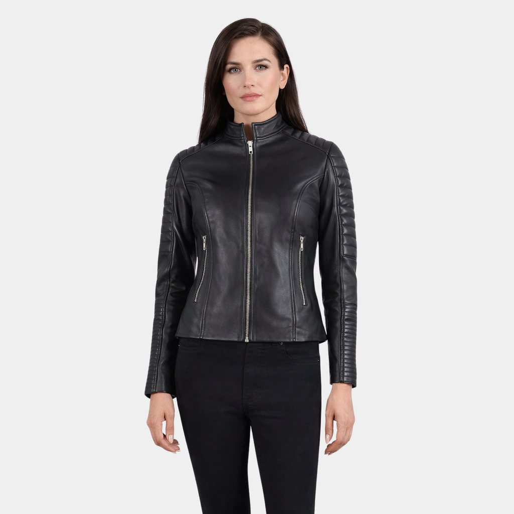 Adalyn Quilted Black Leather Biker Jacket