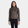 Adalyn Quilted Distressed Brown Leather Biker Jacket