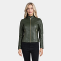 Adalyn Quilted Green Leather Biker Jacket