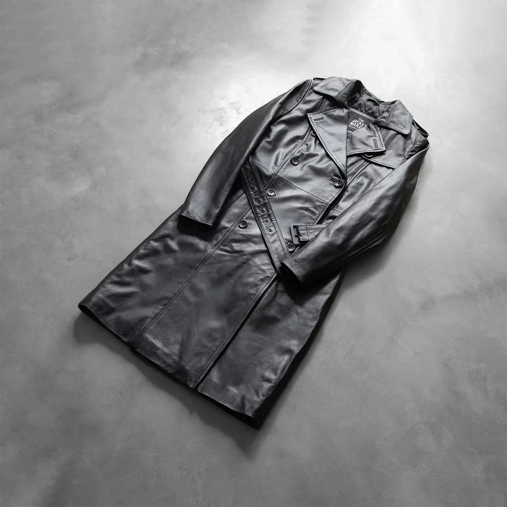 Alice Black Double Breasted Leather Coat