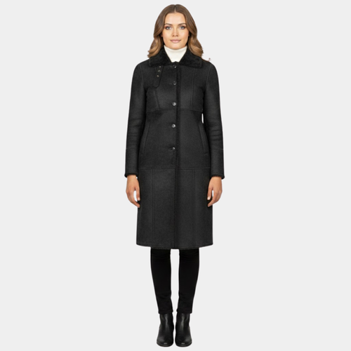 Alina Shearling Black Leather Coat