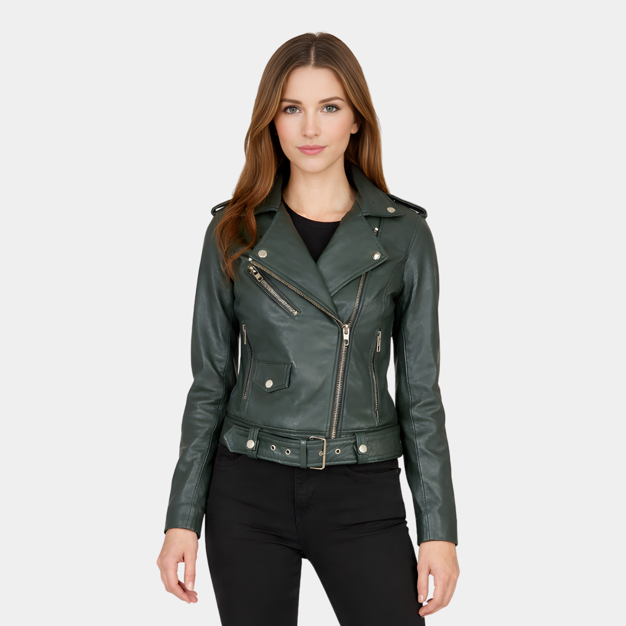 Alison Green Leather Biker Jacket