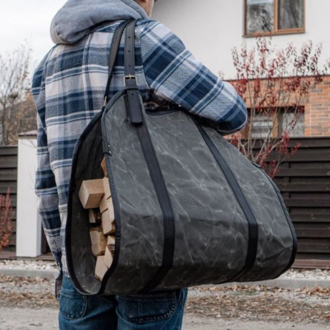 Greyish Wood Carrier With Black Strips