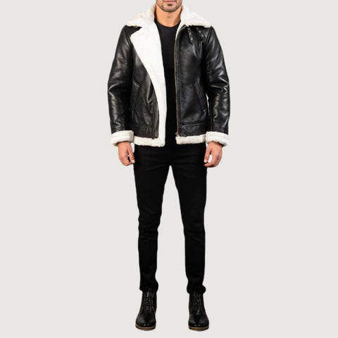 Francis B-3 Black & White Leather Bomber Jacket