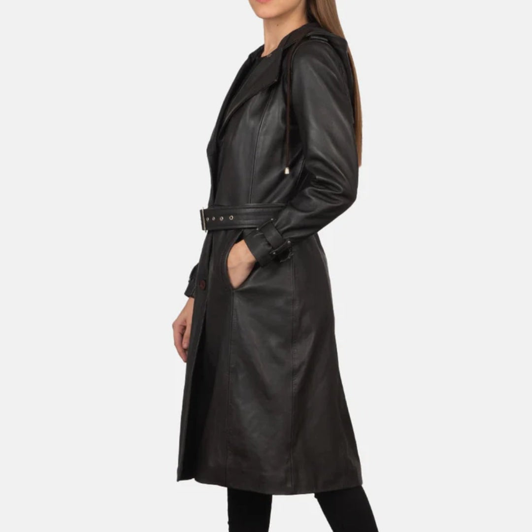 Fixon Hooded Black Trench Coat