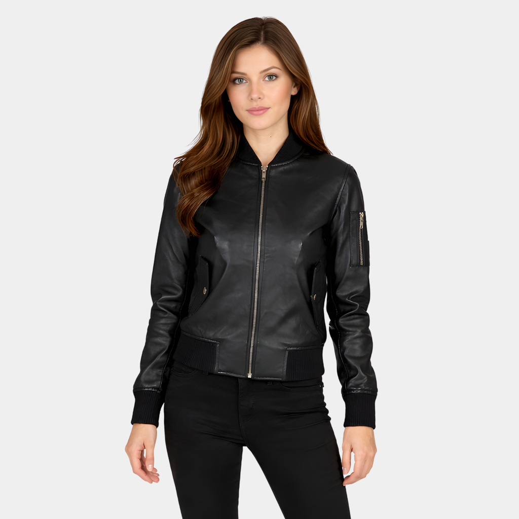 Ava Ma-1 Black Leather Bomber Jacket