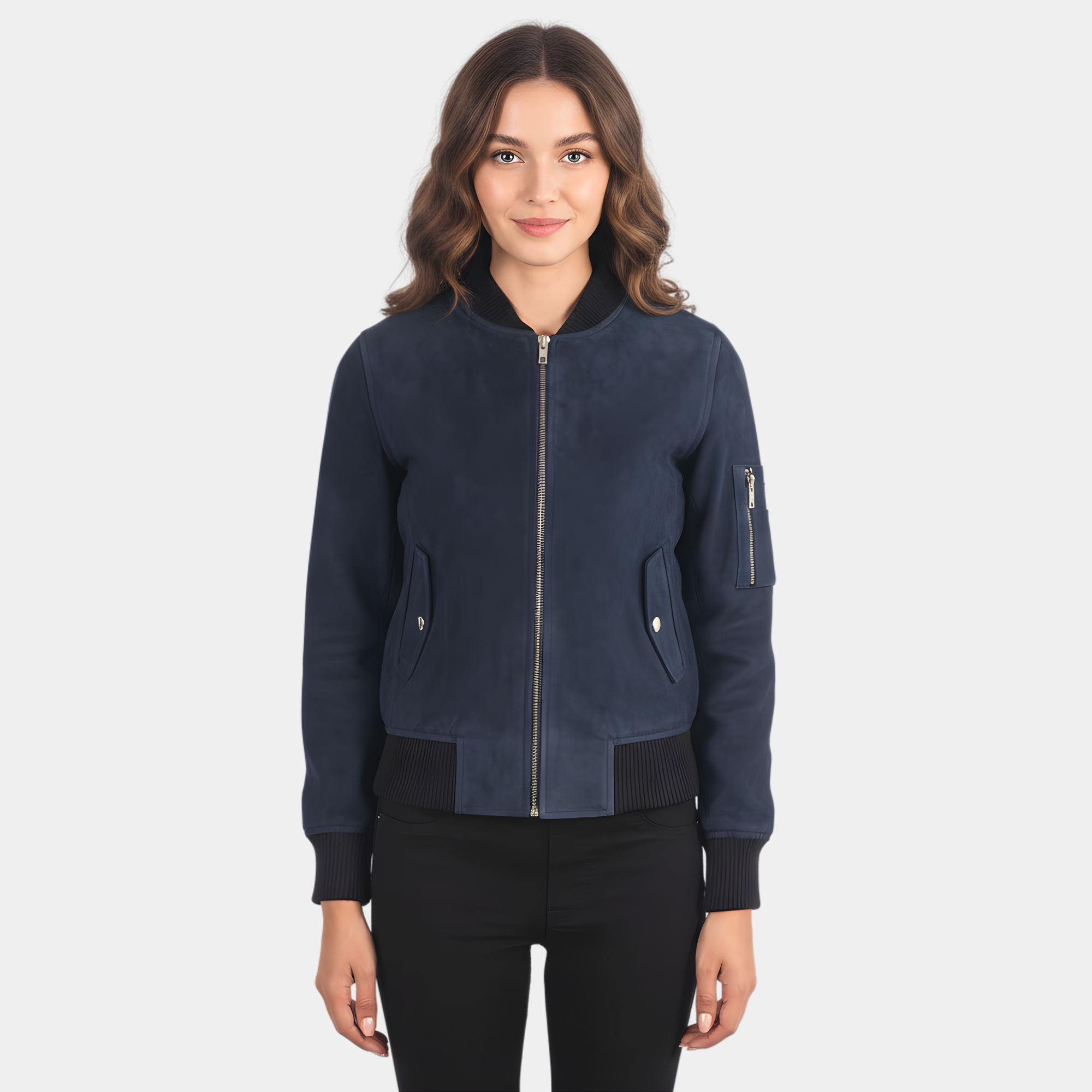 Ava Ma-1 Blue Suede Bomber Jacket