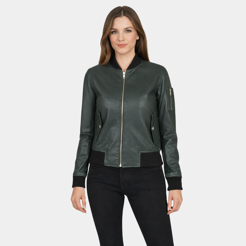 Ava Ma-1 Green Leather Bomber Jacket