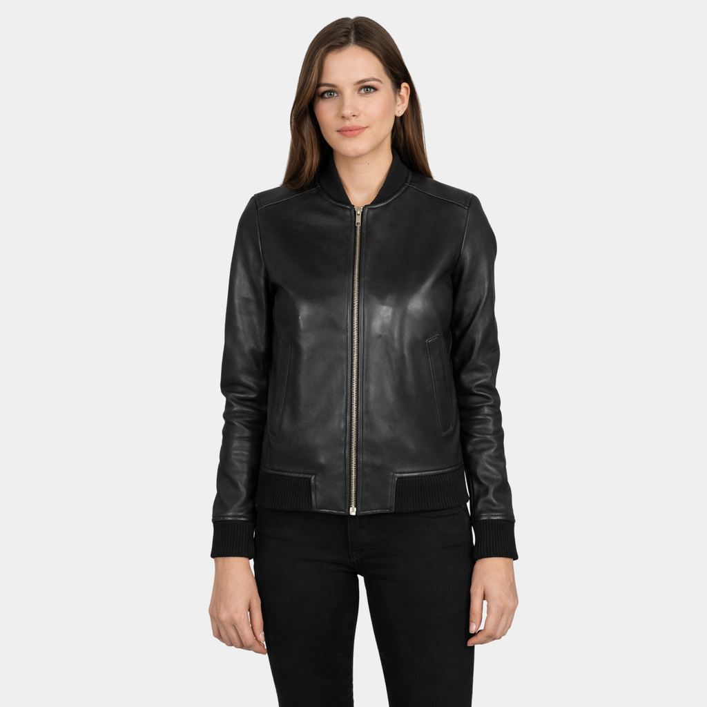 Bliss Black Leather Bomber Jacket