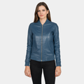 Bliss Blue Leather Bomber Jacket