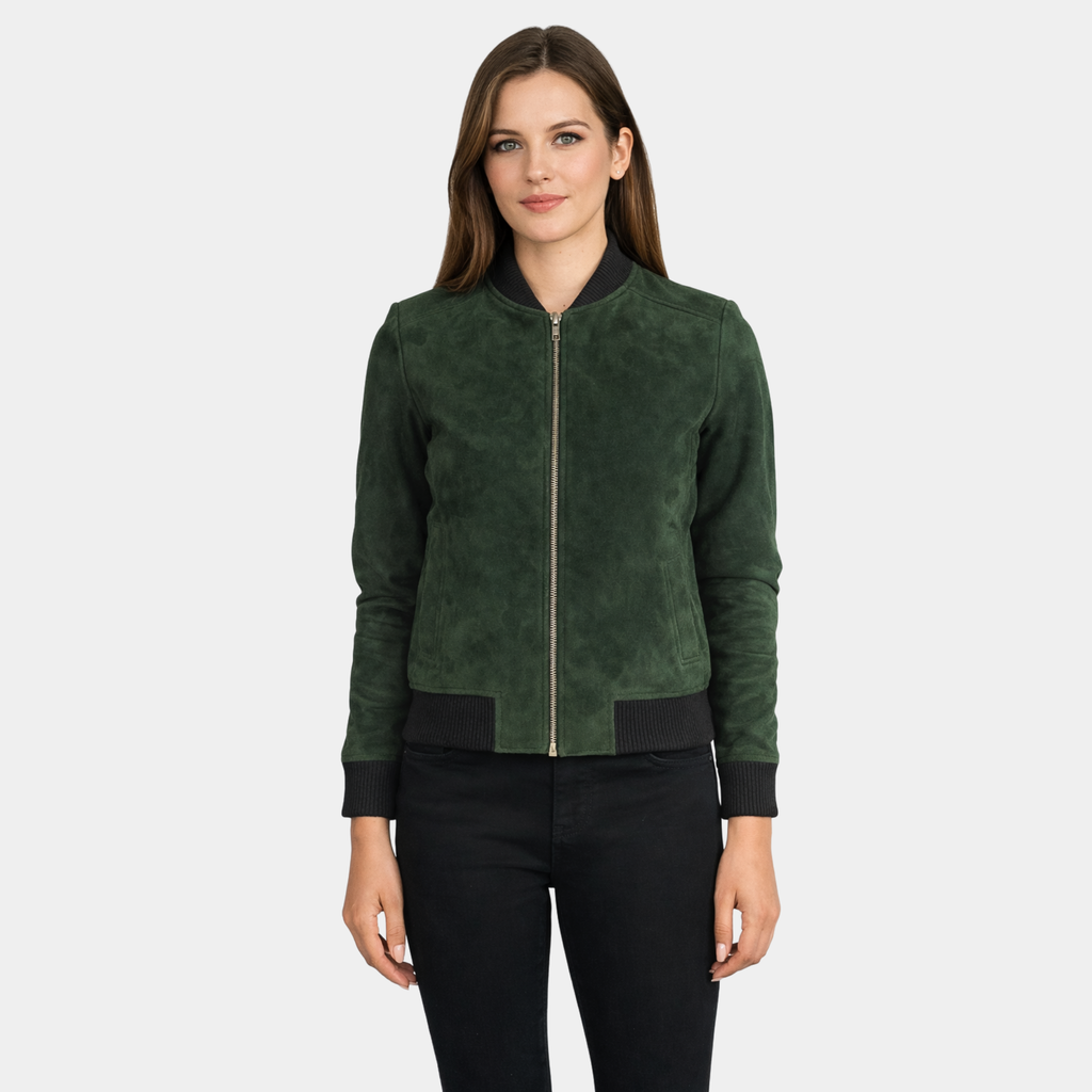 Bliss Green Suede Bomber Jacket