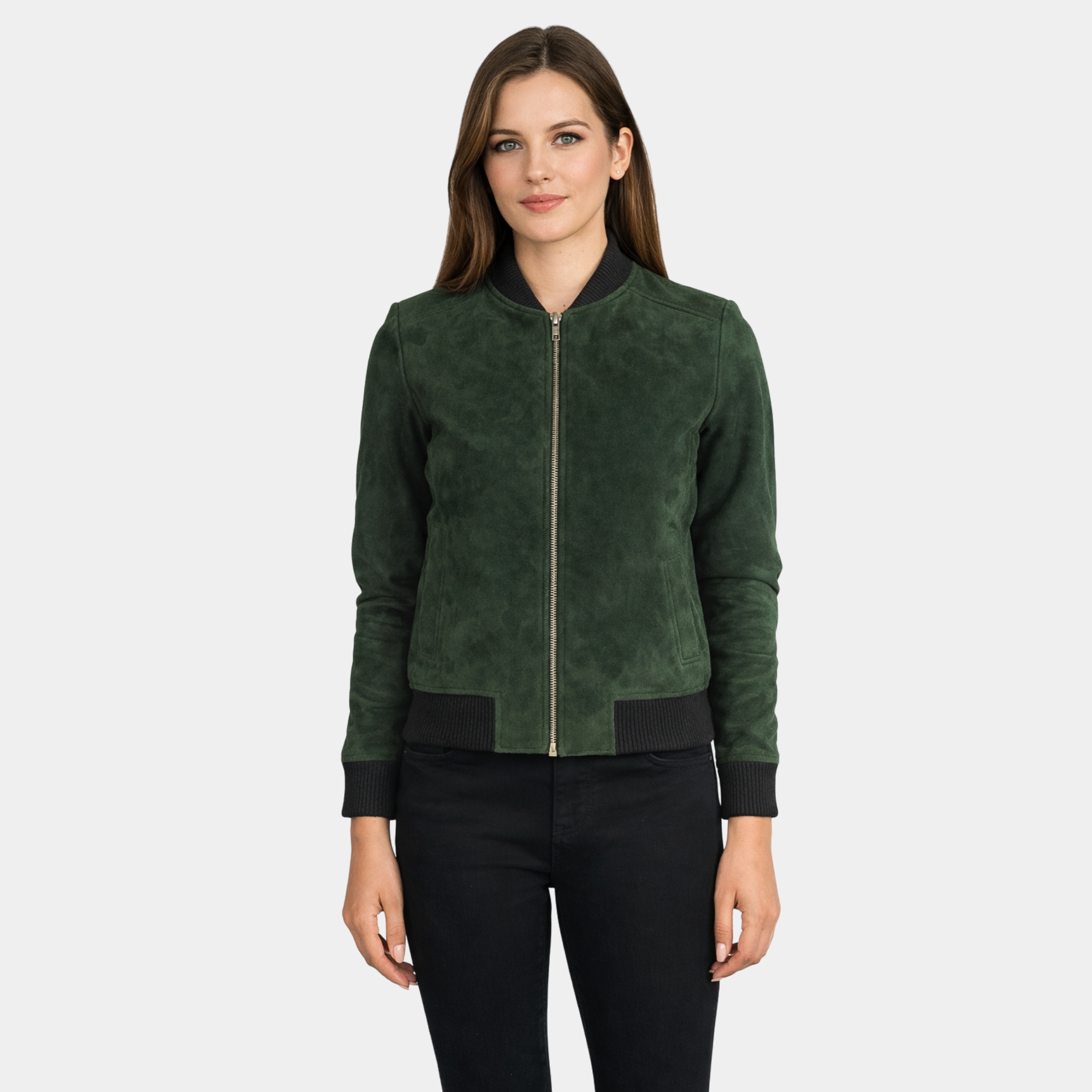 Bliss Green Suede Bomber Jacket