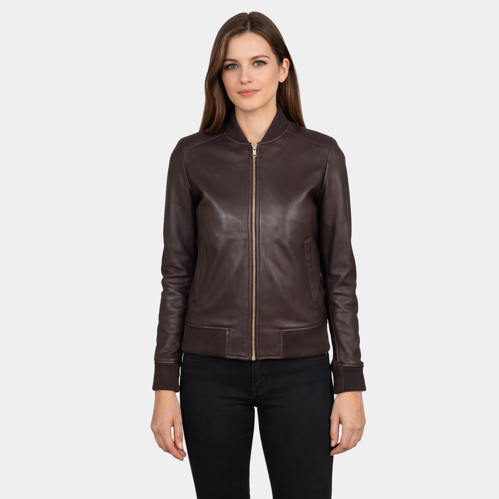Bliss Maroon Leather Bomber Jacket
