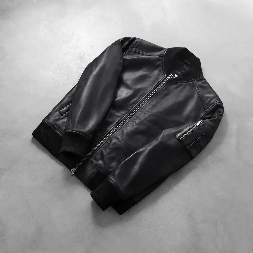 [LC] Ma-1 Black Leather Bomber Jacket
