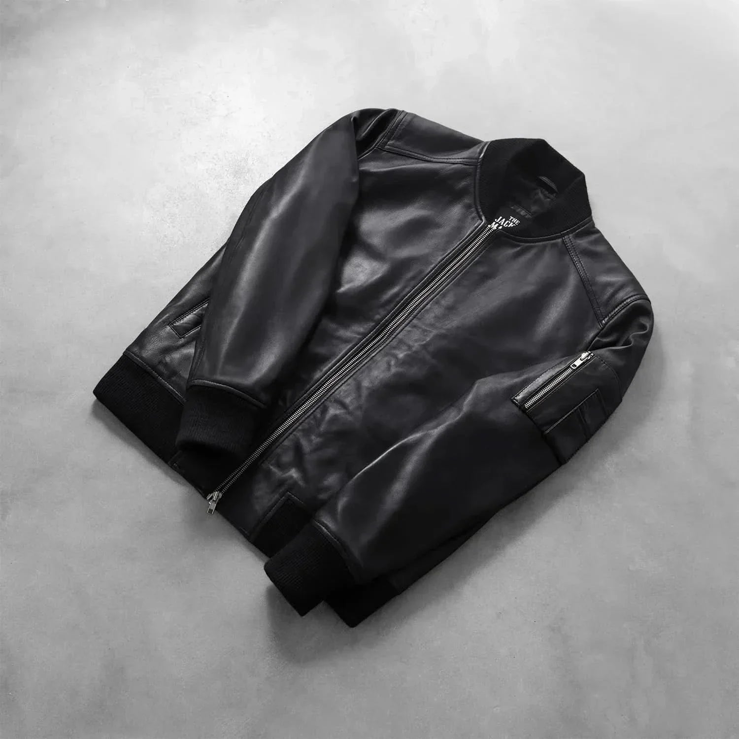 [LC] Ma-1 Black Leather Bomber Jacket