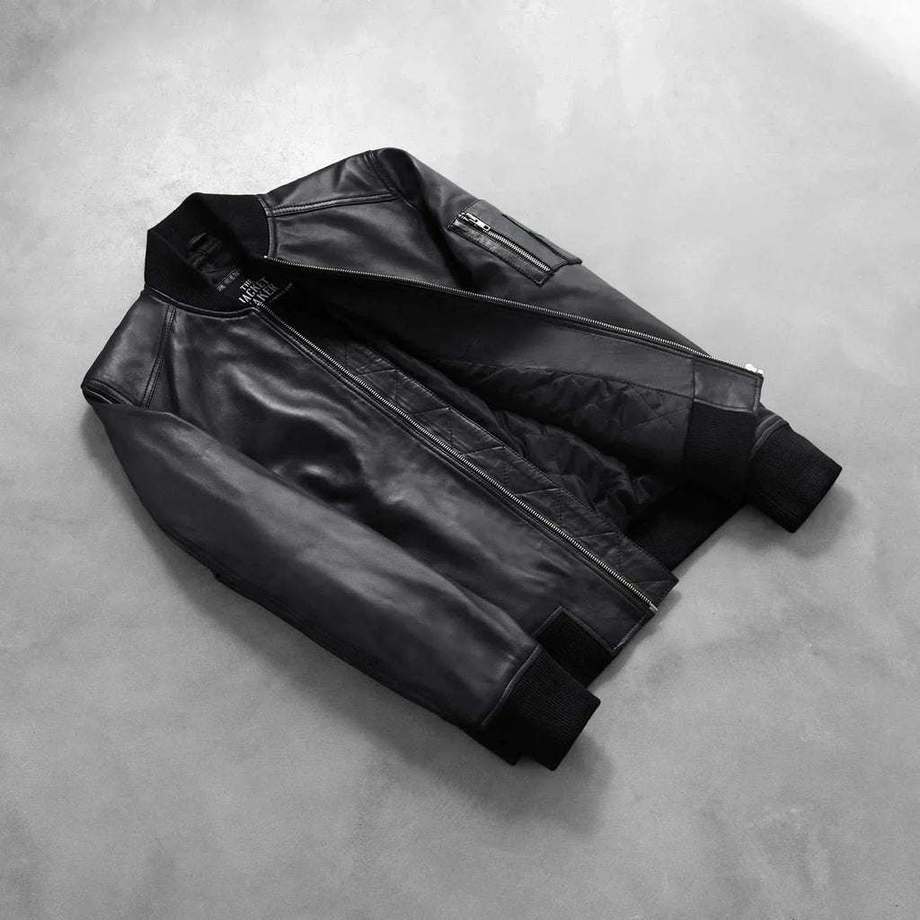 [LC] Ma-1 Black Leather Bomber Jacket