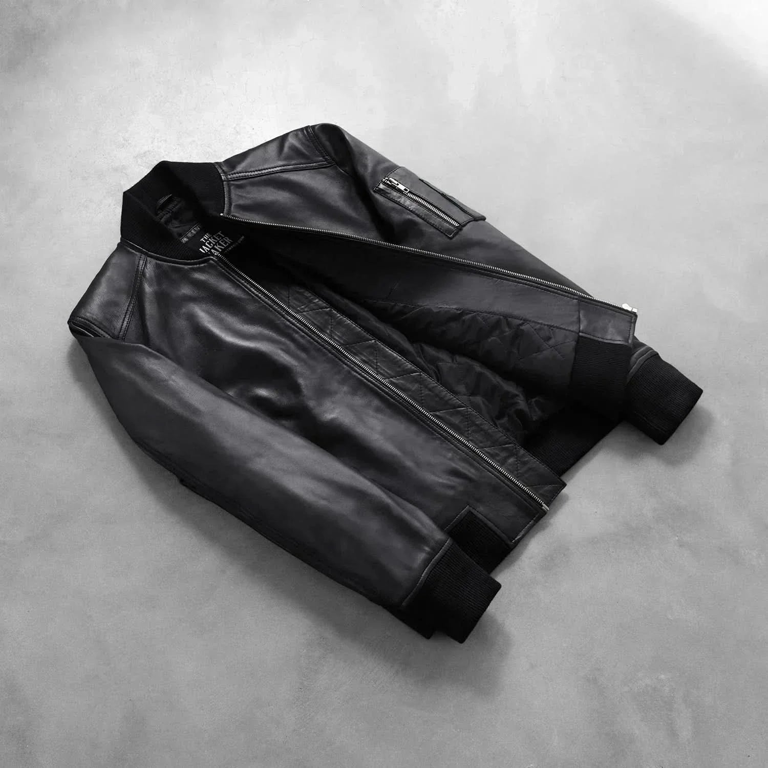 [LC] Ma-1 Black Leather Bomber Jacket