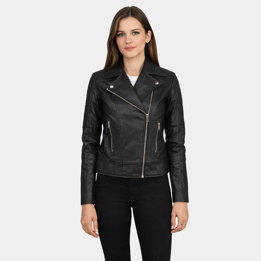 Carolyn Quilted Black Biker Jacket