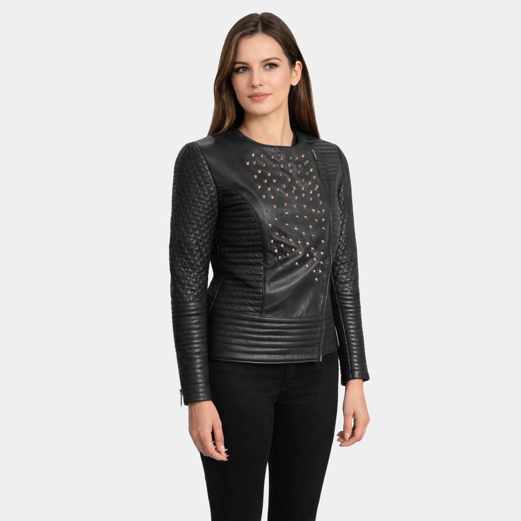 Celeste Studded Black Leather Jacket