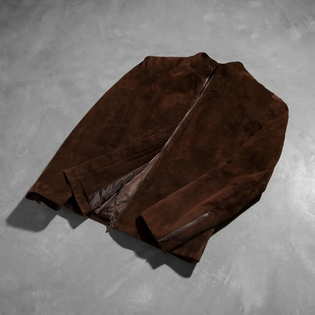 Charcoal Mocha Suede Biker Jacket