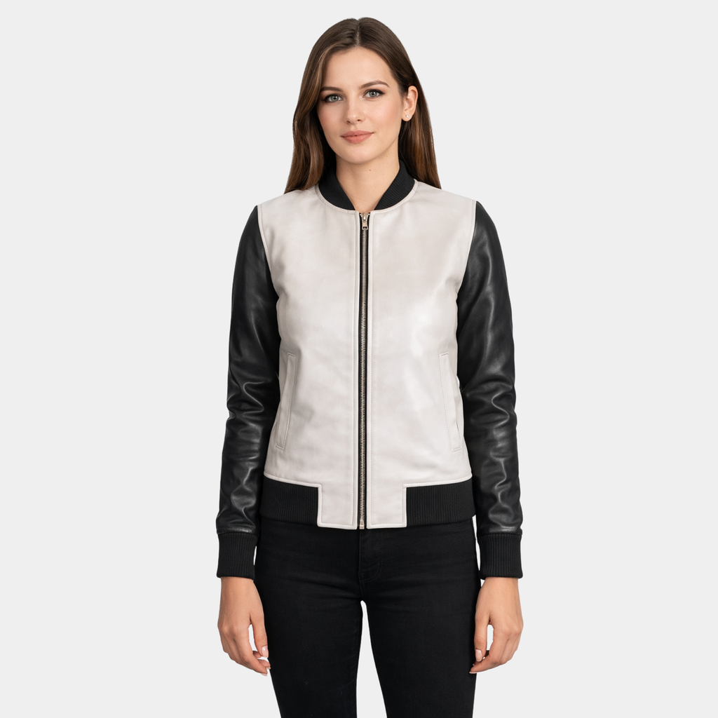 Cole Silver Leather Bomber Jacket
