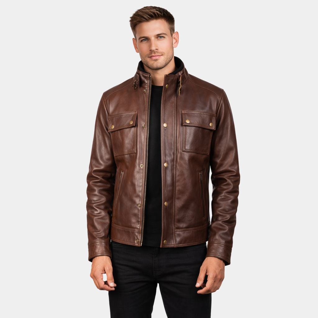 Darren Brown Leather Biker Jacket