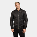 Distressed Black Leather Bomber Jacket