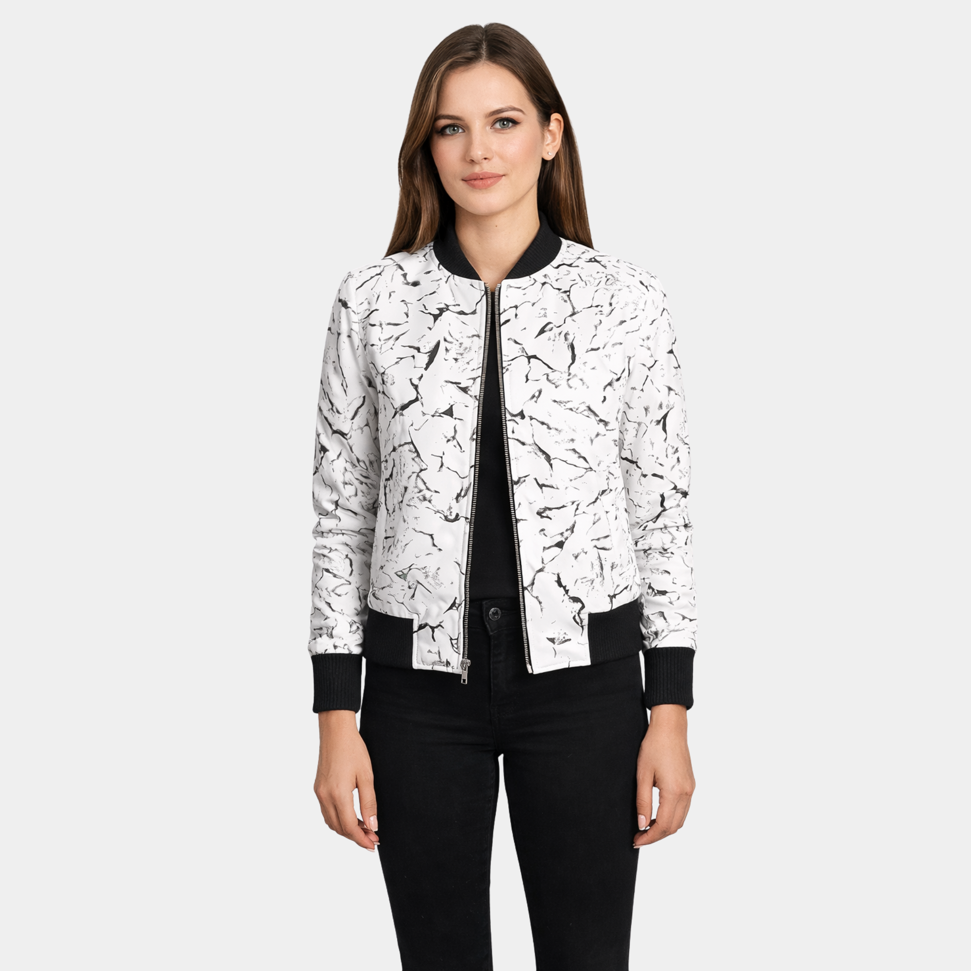 Donna Blake White Leather Bomber Jacket