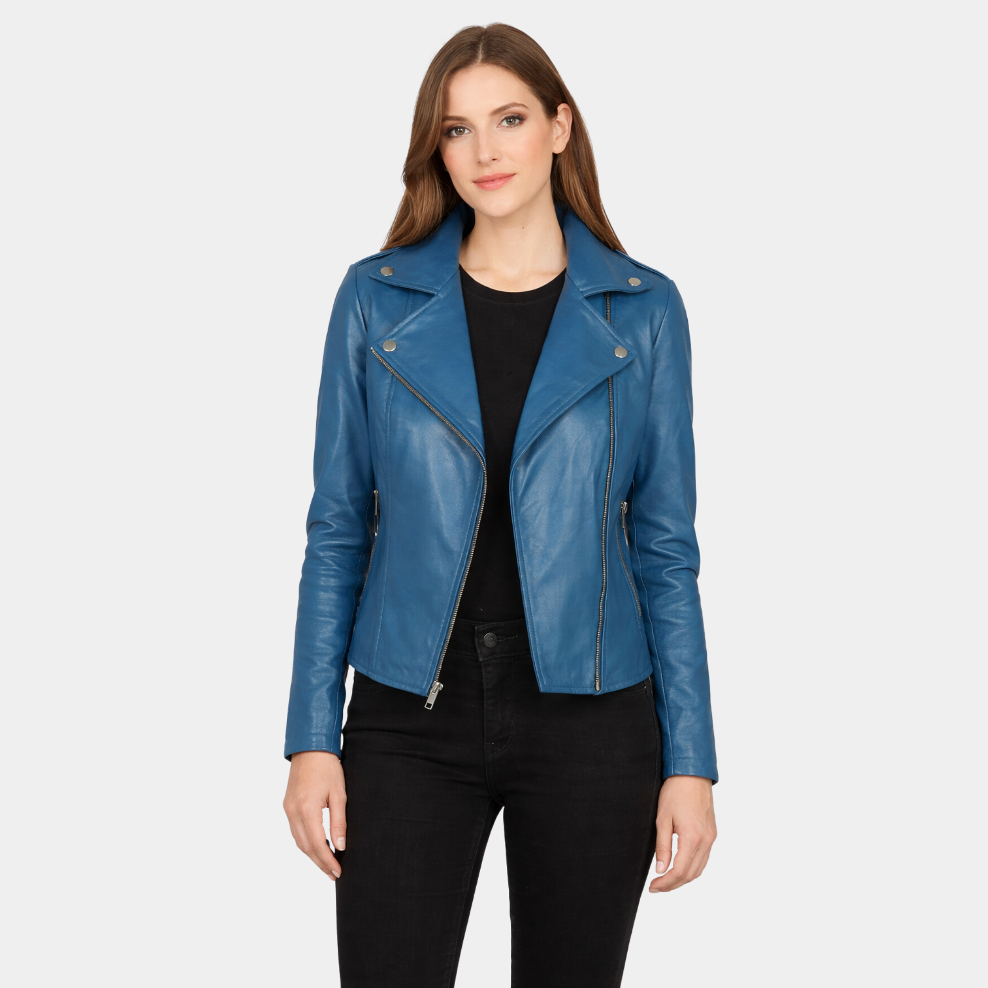 Flashback Blue Leather Biker Jacket