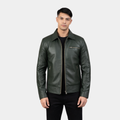 Lavendard Green Leather Biker Jacket