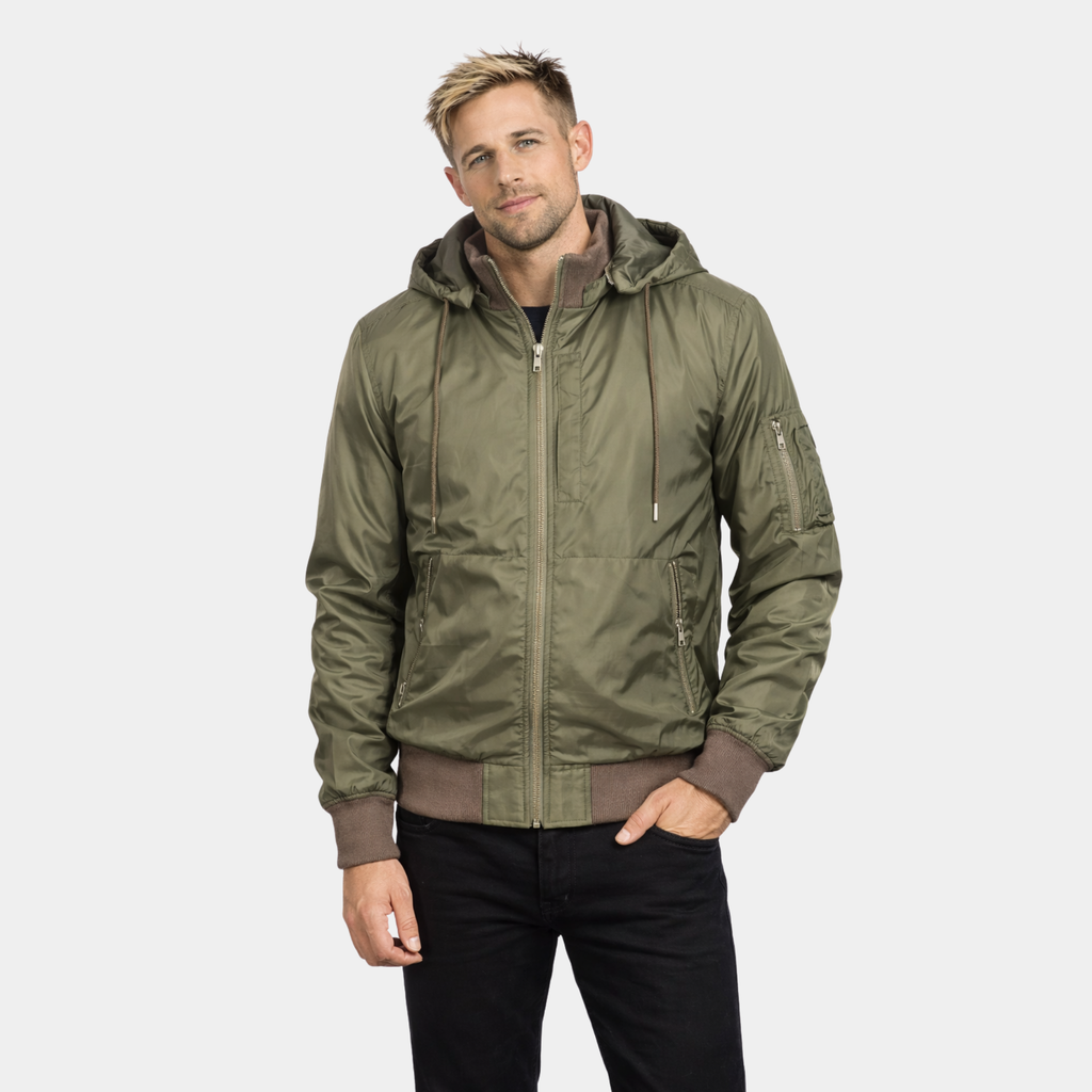 Hanklin Ma-1 Green Hooded Bomber Jacket