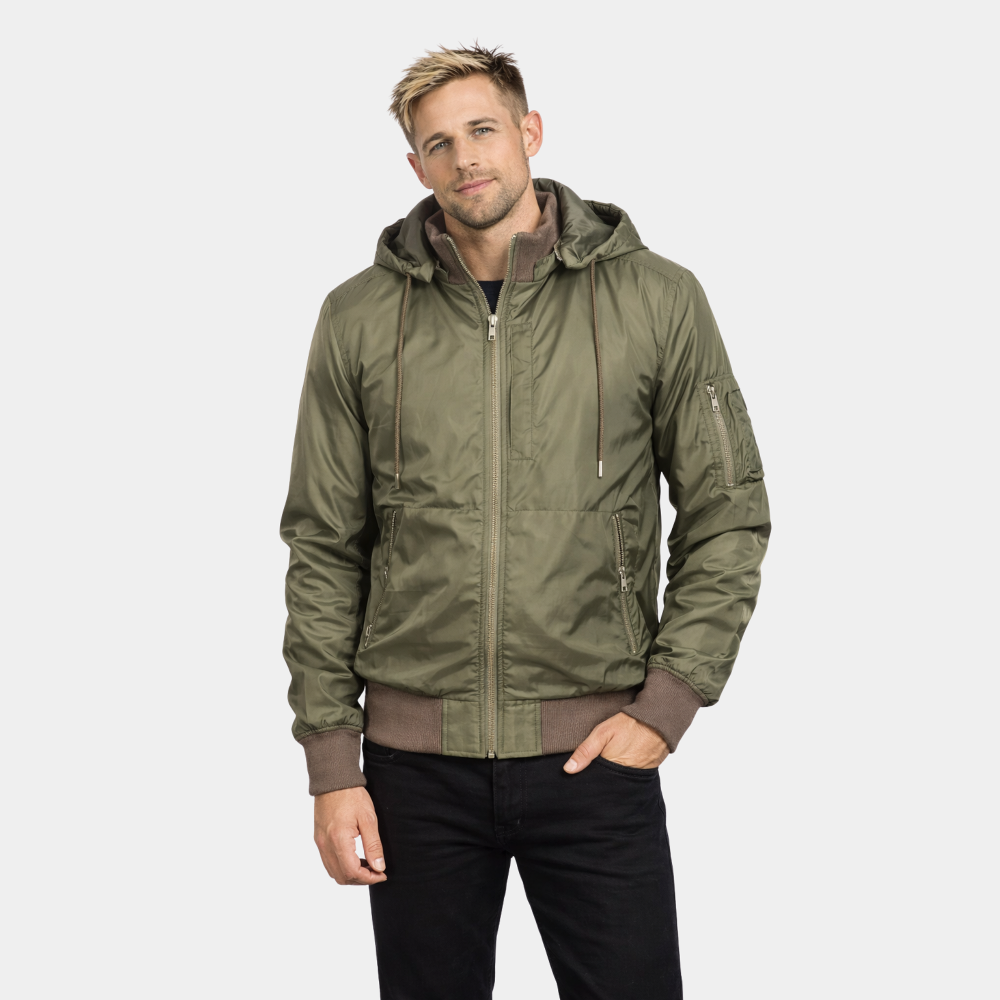 Hanklin Ma-1 Green Hooded Bomber Jacket
