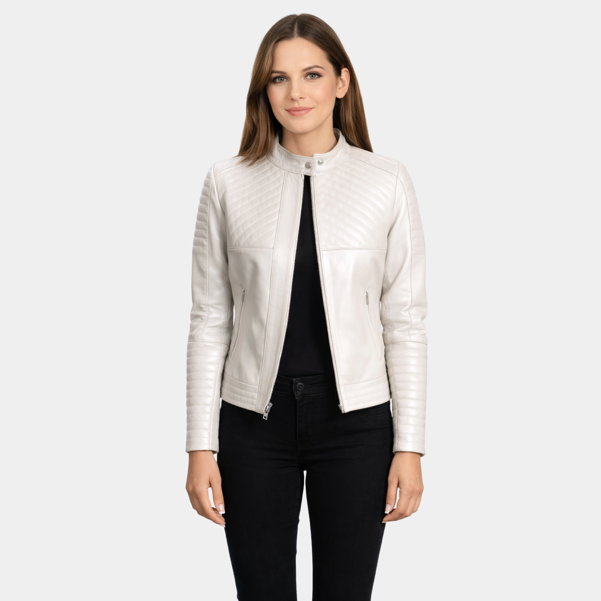 Ice Maiden Silver Quilted Leather Biker Jacket