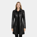 Kandis Womens Black Leather Car Coat