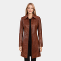 Kandis Womens Cognac Leather Car Coat
