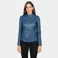 Kelsee Blue Leather Biker Jacket