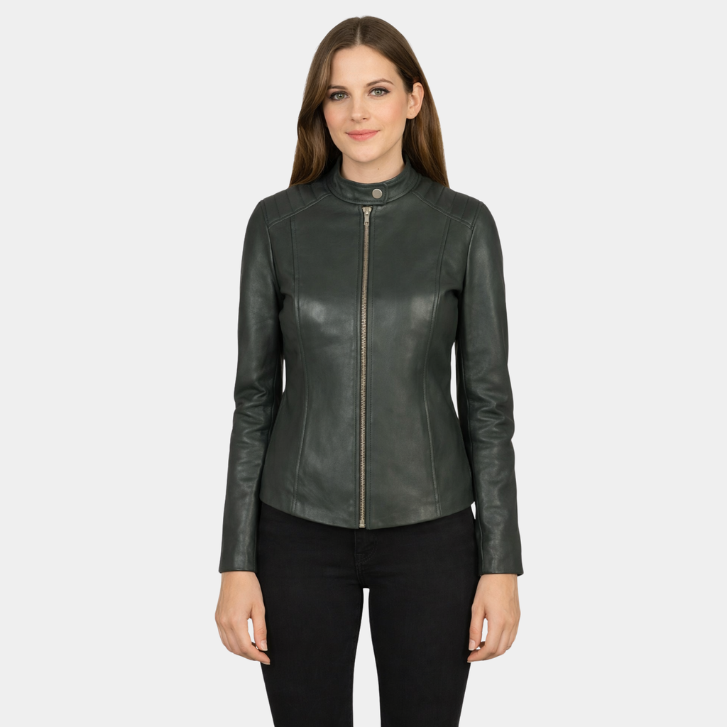 Kelsee Green Leather Biker Jacket
